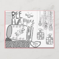 Bee Happy Coloring Postcard