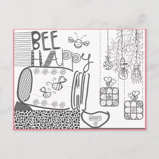 Bee Happy Coloring Postcard Postkarte (Vorderseite)