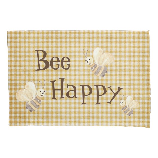 Bee Happy Country Pattern Watercolor Kissenbezug (Vorderseite)