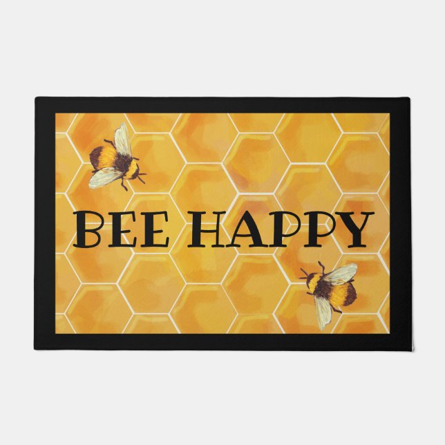 Bee Happy Door Mat mit Honeycomb Fußmatte (Vorderseite)