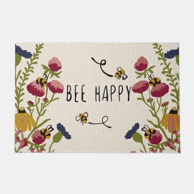 Bee Happy Doormat , Funny Bee Mat Wohngestaltung Fußmatte (Vorderseite)