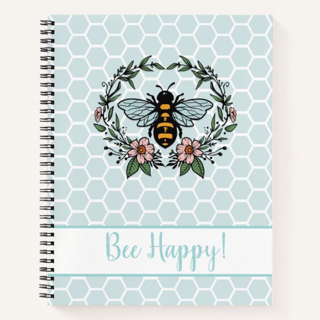 Bee Happy Floral Notizbuch (Vorderseite)