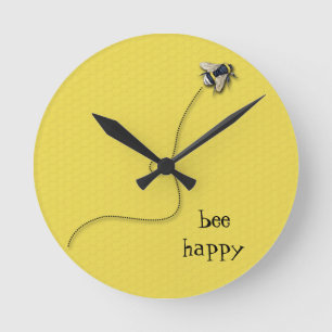 Bee Happy Fun Yellow Bee Wall Clock Runde Wanduhr