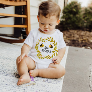 Bee Happy Honey Bee Yellow Stars   Baby Bodysuit Baby Strampler