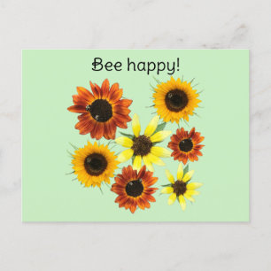 Bee Happy Honey Bees Genießen Sonnenblumen Postkar Postkarte