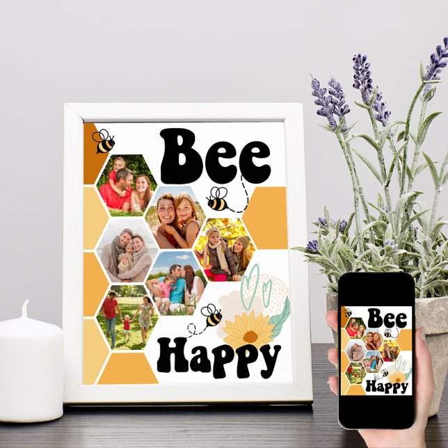 Bee Happy Honeycomb 6 Foto Collage Poster (Von Creator hochgeladen)