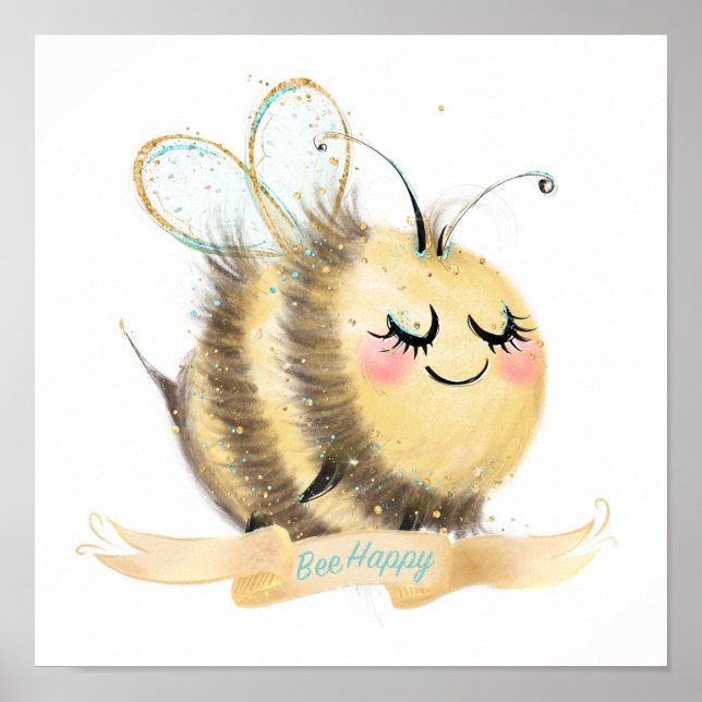 Bee Happy Kinderzimmer Poster (Vorne)