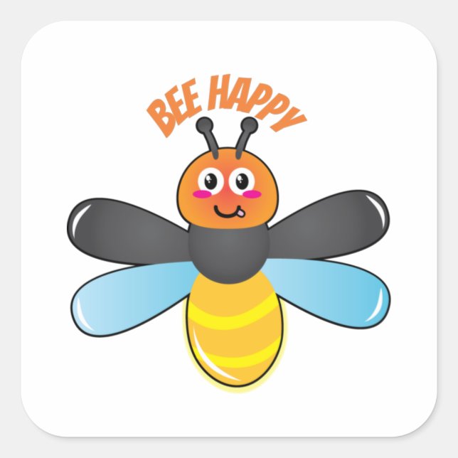 Bee Happy Lächeln Cartoon Firefly Insekt-Charakter Quadratischer Aufkleber (Vorderseite)