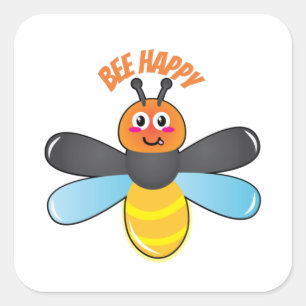 Bee Happy Lächeln Cartoon Firefly Insekt-Charakter Quadratischer Aufkleber