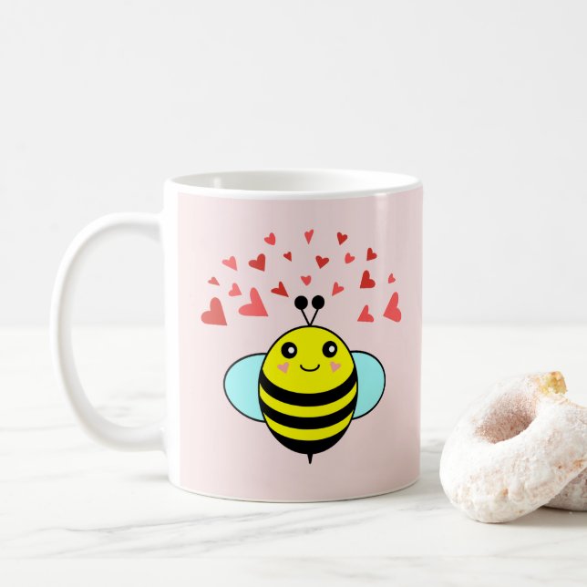Bee Happy Liebe Herz Kaffeetasse (Mit Donut)