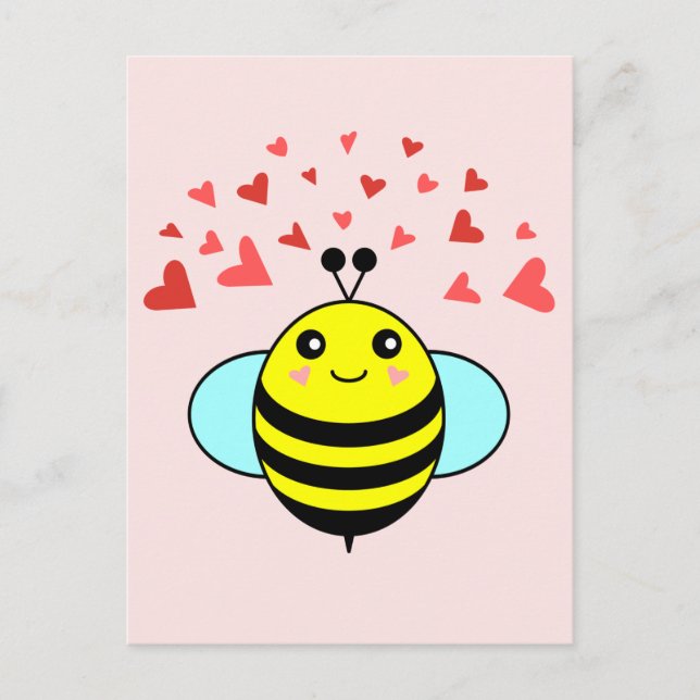 Bee Happy Liebe Herz Postkarte (Vorderseite)