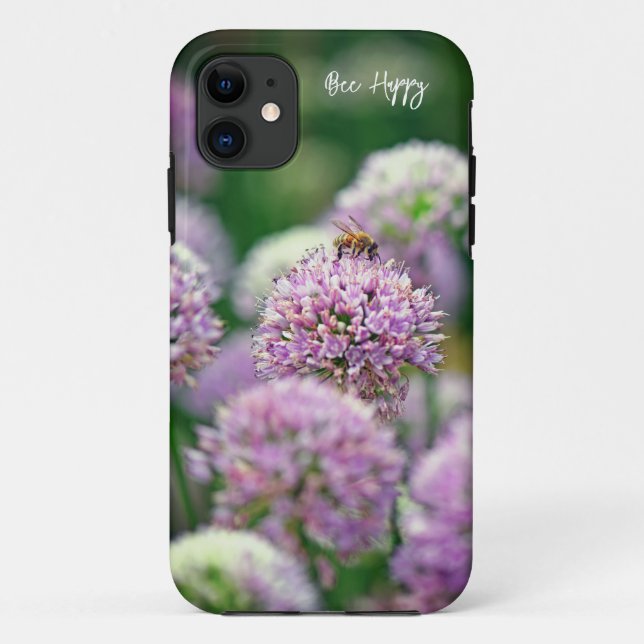 Bee Happy mit Lila Allium Blume Motivierend Case-Mate iPhone Hülle (Rückseite)