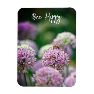 Bee Happy mit Lila Allium Blume Motivierend Magnet