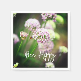 Bee Happy mit Lila Diagonal Allium Blume Serviette