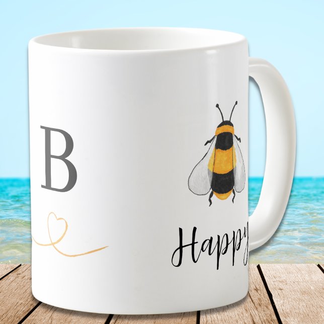 Bee Happy Monogram Kaffeetasse (Von Creator hochgeladen)