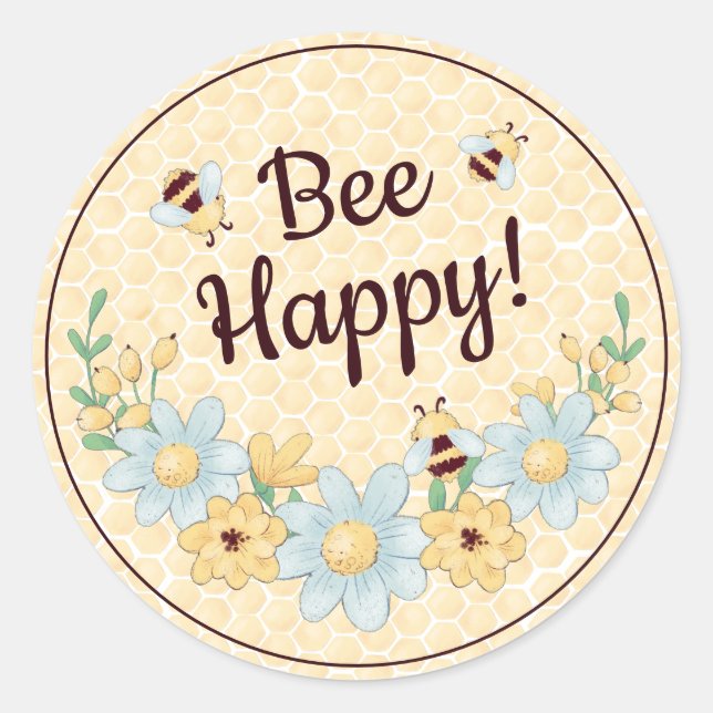 Bee Happy Niedlich Bumblebee Runder Aufkleber (Vorderseite)