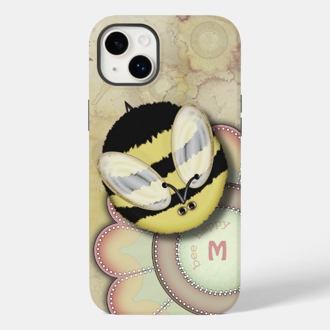 Bee Happy Personalisiert Monogram Case-Mate iPhone Hülle (Rückseite)