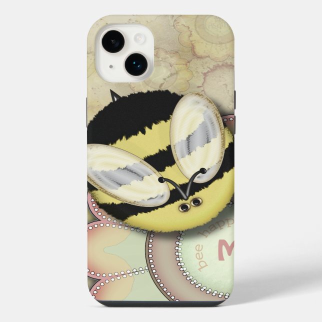 Bee Happy Personalisiert Monogram iPhone Hülle (Rückseite)