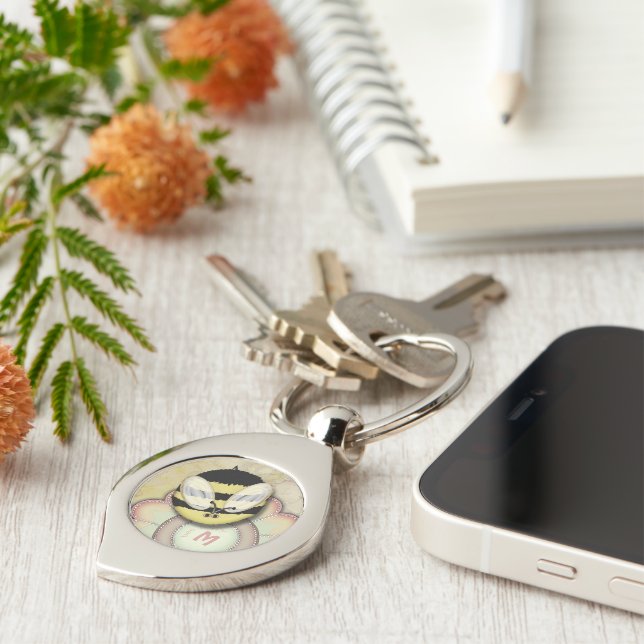 Bee Happy Personalisiert Monogram Schlüsselanhänger (Seite)