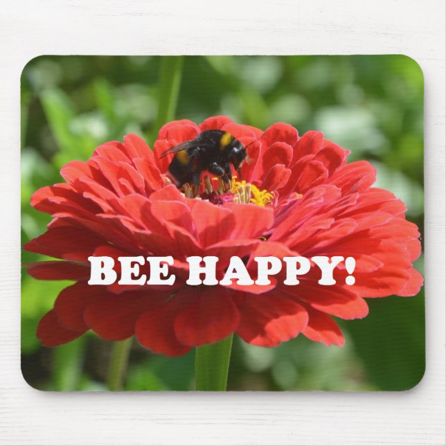 Bee Happy Red Blume Mousepad (Vorne)