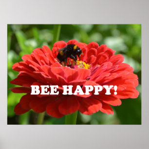 Bee Happy Red Blume Poster