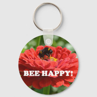 Bee Happy Red Blume Schlüsselanhänger