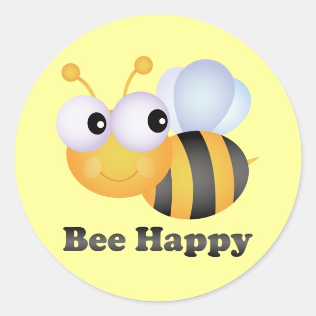 Bee Happy Runder Aufkleber (Vorderseite)