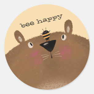 Bee Happy Runder Aufkleber