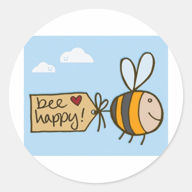 Bee Happy Runder Aufkleber (Vorderseite)