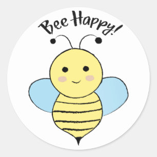 Bee Happy Runder Aufkleber
