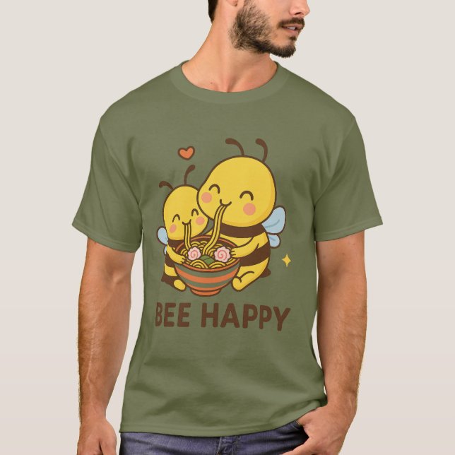 Bee Happy Sticker - Niedliche Bienen mit gemeinsam T-Shirt (Vorderseite)