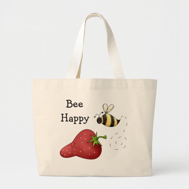 Bee Happy Strawberry Print Art Jumbo Stoffbeutel (Vorne)