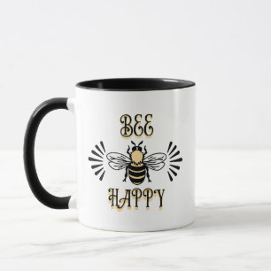 Bee Happy   Vintage Farben Honigbiene Tasse