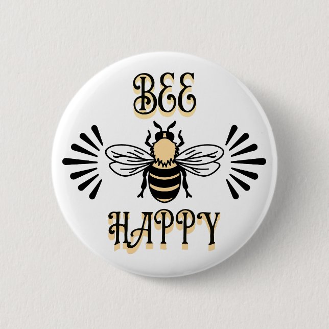 Bee Happy | Vintage Honigbiene Button (Vorderseite)