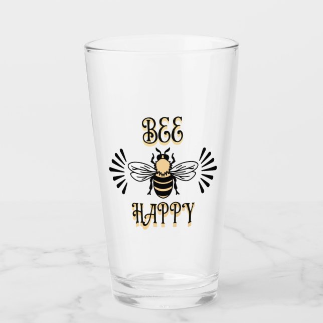 Bee Happy | Vintage Honigbiene Glas (Vorderseite)