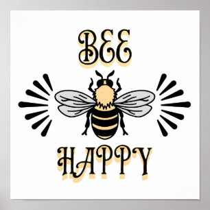Bee Happy Vintage Honigbiene Poster