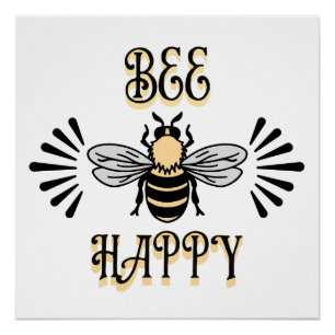 Bee Happy   Vintage Honigbiene Poster