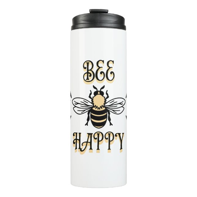 Bee Happy | Vintage Honigbiene Thermosbecher (Vorderseite)