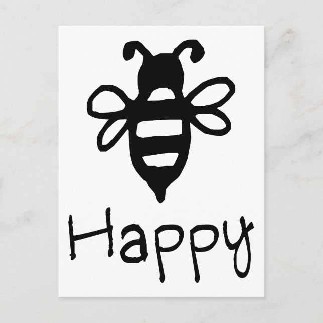 Bee Happy - Zitat mit einer Biene Grafik Postkarte (Vorderseite)