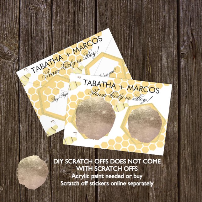 Bee Honey Baby Gender Reveal DIY Scratch Card Ankündigungspostkarte (Von Creator hochgeladen)