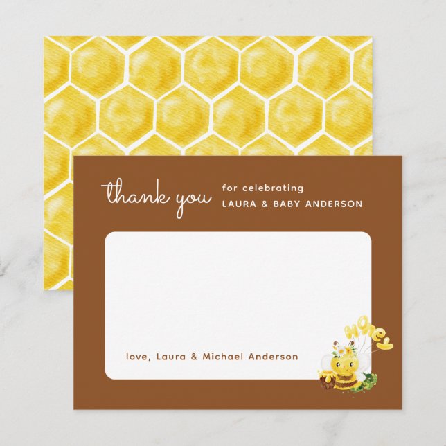 Bee Honey Baby Shower Dankeskarte (Vorne/Hinten)
