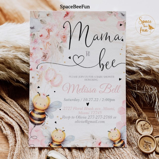 Bee Honey Einladung Baby Dusche Mama zu Baby (Bee Honey Birthday invitation Boho Pampas Grass Girl Bee Honey Party Pink So Sweet to Bee invites On)