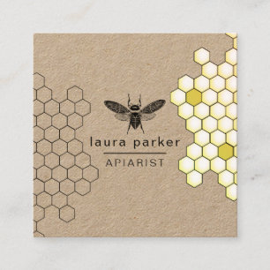 Bee Honey Seller Apiarist Black Yellow Hexagon Squ Quadratische Visitenkarte