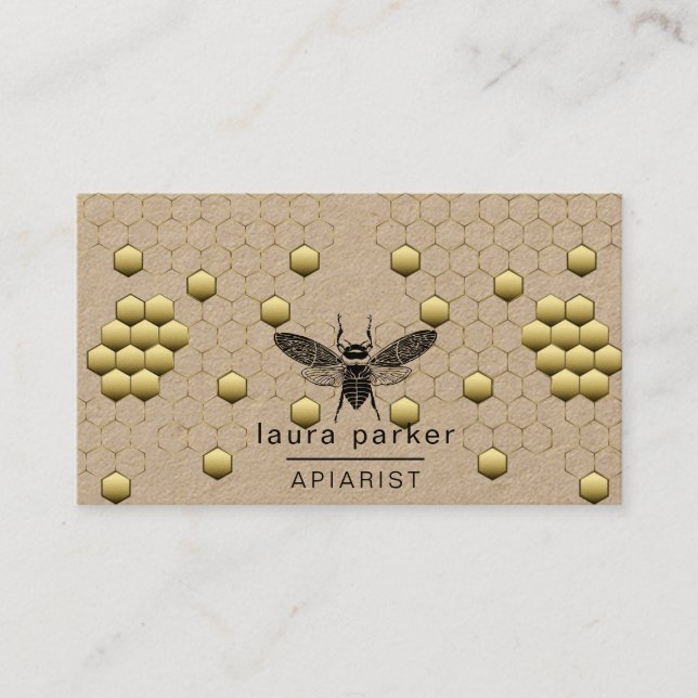 Bee Honey Seller Apiarist Black Yellow Hexagon  Visitenkarte (Vorderseite)