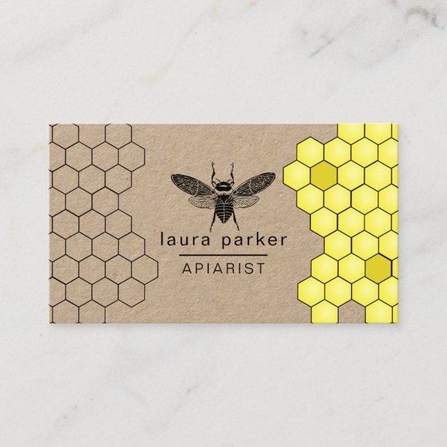 Bee Honey Seller Apiarist Black Yellow Hexagon Visitenkarte (Vorderseite)
