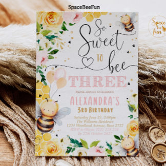 Bee Honey THREE Einladung zum Geburtstag Boho Girl