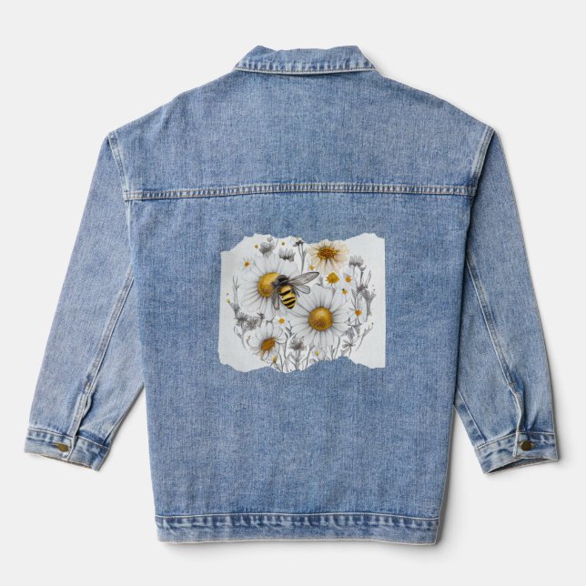 Bee Honeybee Daisy Blume Jeansjacke (Rückseite)
