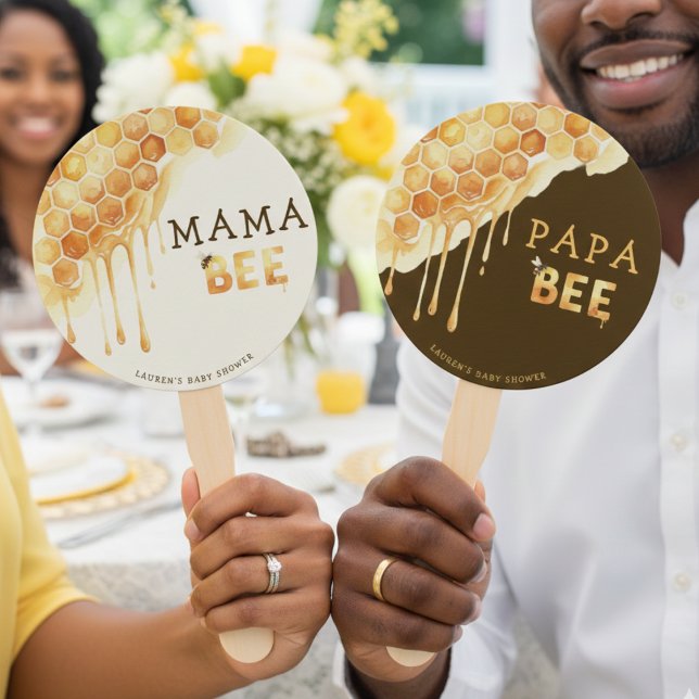 Bee Honeycomb Baby Shower Mom Dad  Guess Who Game Fächer (Bee Honeycomb Baby Shower Guess Who Mom Dad Game Hand Fan
)