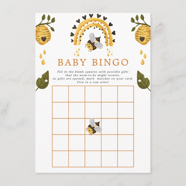 Bee Honeycomb Bumblebee Baby Shower Bingo Game Begleitkarte (Vorderseite)