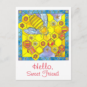 Bee Honeycomb Daisy Blume Hallo Sweet Friend Postkarte